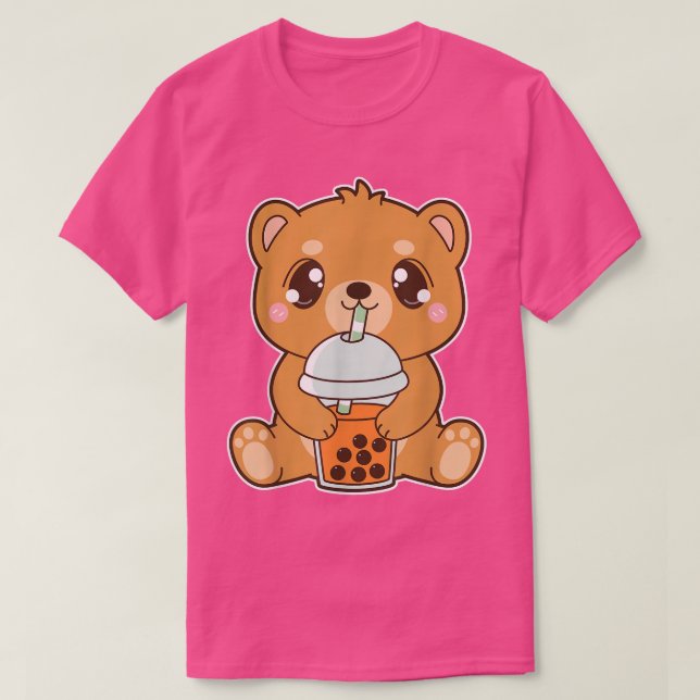 Kawaii Cute Boba Grizzly Bear Thai Ice Bubble Pear T-Shirt (Design Front)