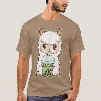 Kawaii Cute Boba Llama Alpaca Matcha Green Bubble T-Shirt