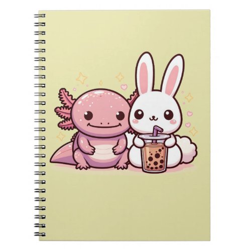 Kawaii Cute Bunny and Axolotl Binder Notebook