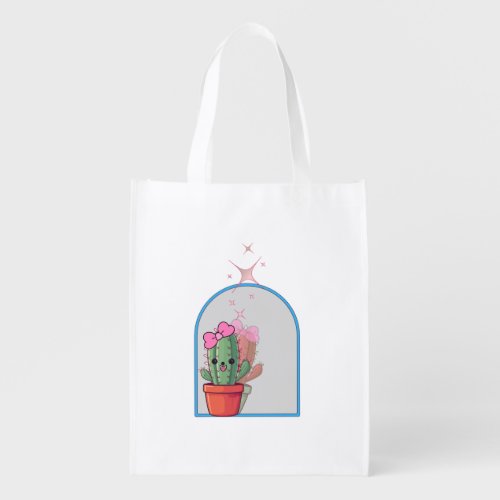 Kawaii Cute CactusTerrarium Magic Sparkles Reusabl Grocery Bag