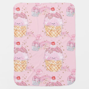 Kawaii Cute Cakes with Cherries – Pastel Purple Baby Blanket