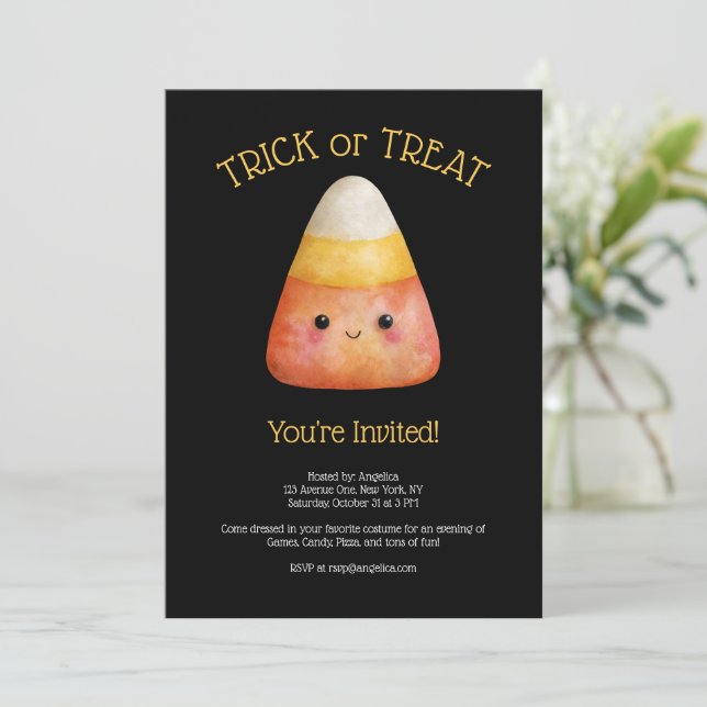Kawaii Cute Candy Corn Kid Halloween Party  Invitation (Standing Front)