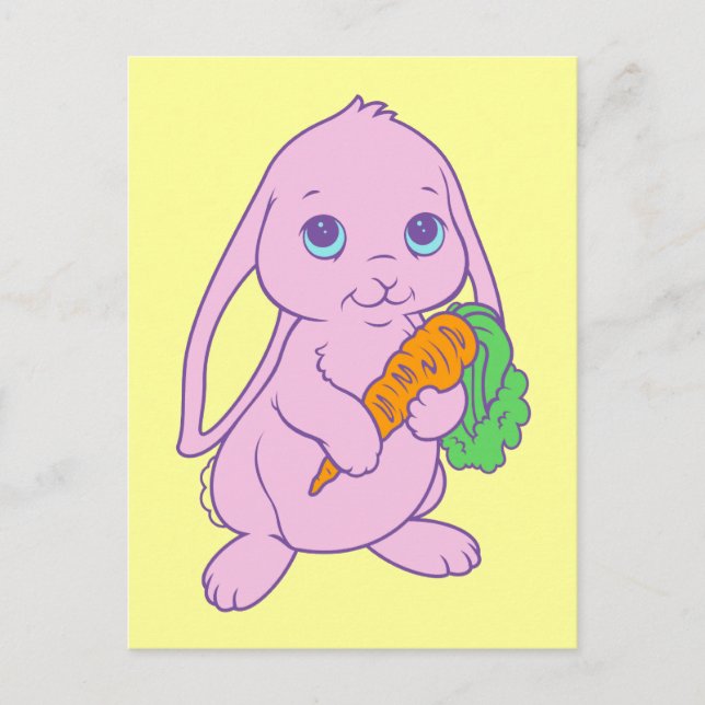 Kawaii Cute Cartoon Bunny Rabbit Carrot Postcard (Front)