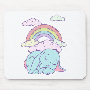 Kawaii Cute Cartoon Bunny Rabbit Rainbow Mouse Pad