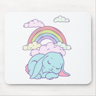 Kawaii Cute Cartoon Bunny Rabbit Rainbow Mouse Pad