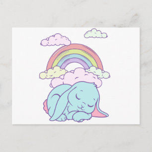 Kawaii Cute Cartoon Bunny Rabbit Rainbow Postcard