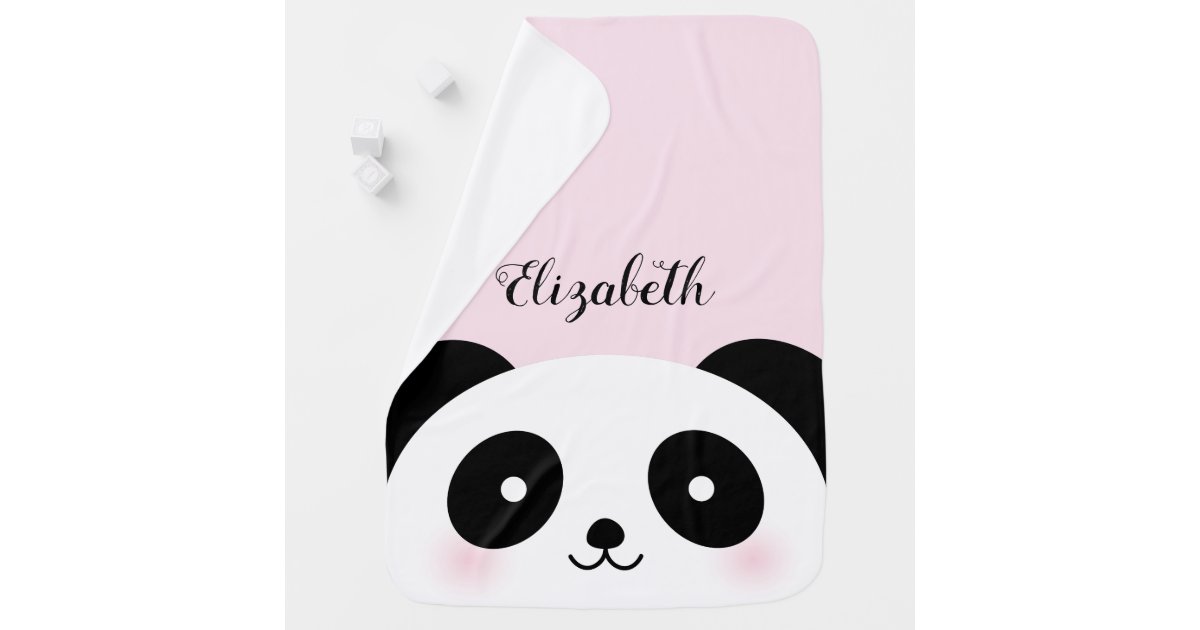 Kawaii Cute Cartoon Panda Bear Custom Name Baby Blanket | Zazzle