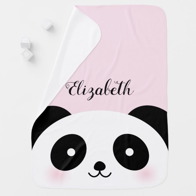 Kawaii Cute Cartoon Panda Bear Custom Name Baby Blanket (In Situ)