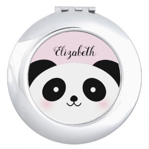 Kawaii Cute Cartoon Panda Bear Custom Name Compact Mirror