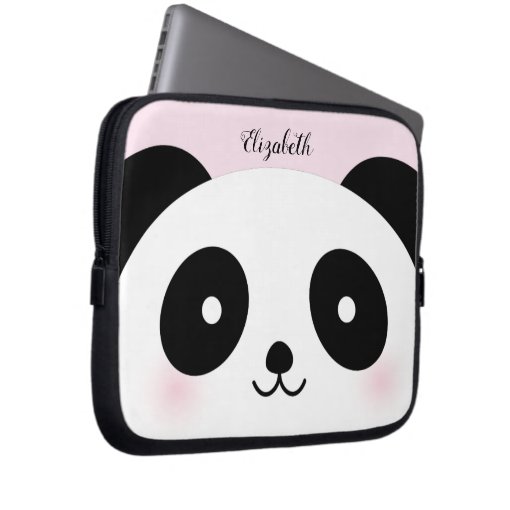 Kawaii Cute Cartoon Panda Bear Custom Name Pink Laptop Sleeve | Zazzle