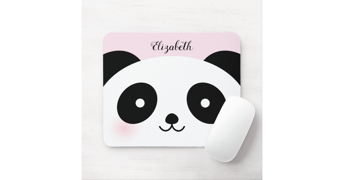 Kawaii Cute Cartoon Panda Bear Custom Name Pink Mouse Pad | Zazzle