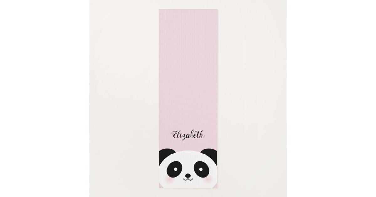 Kawaii Cute Cartoon Panda Bear On Pink Custom Name Yoga Mat