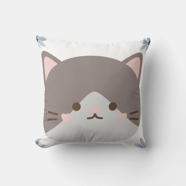 Kawaii Cute Cat Face Throw Pillow (Front)