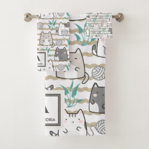 Kawaii Cute Cat Pattern (2) Bath Towel Set