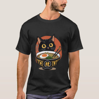 Kawaii Cute Cat Ramen Noodles Japanese Anime Sunse T-Shirt
