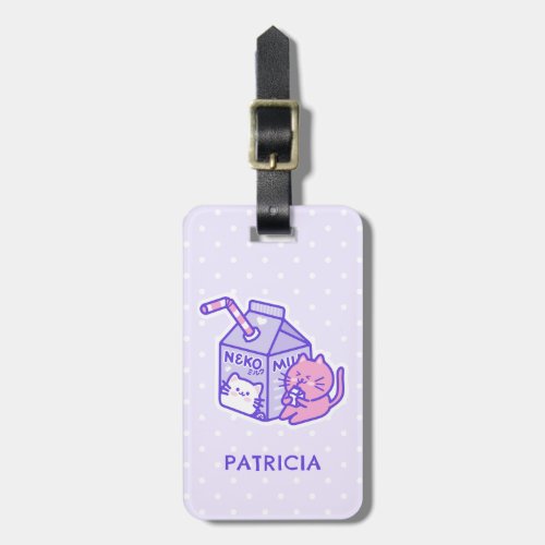 Kawaii Cute Cat with Milk Box Cartoon Luggage Tag