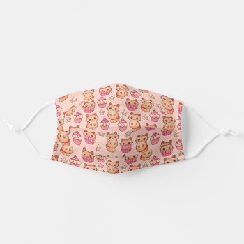 Kawaii Cute Cats And Cupcakes Pink Pattern Adult Cloth Face Mask by VintageDesignsShop at Zazzle