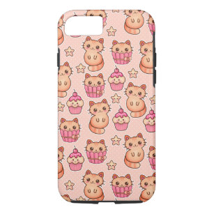 Kawaii Cute Cats and Cupcakes Pink Pattern iPhone 8/7 Case