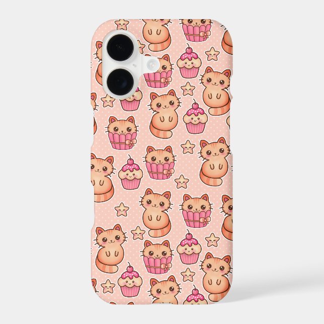 Kawaii Cute Cats and Cupcakes Pink Pattern Case-Mate iPhone Case (Back)