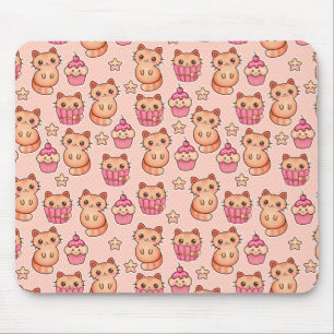 Kawaii Cute Cats and Cupcakes Pink Pattern Mouse Pad