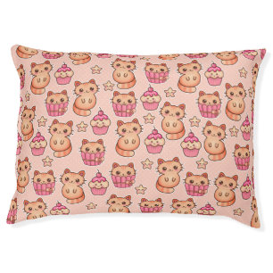 Kawaii Cute Cats and Cupcakes Pink Pattern Pet Bed