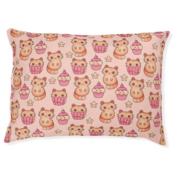 Kawaii Cute Cats And Cupcakes Pink Pattern Pet Bed by VintageDesignsShop at Zazzle