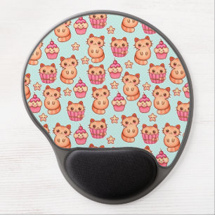 Kawaii Cute Cats Cupcakes Pink and Blue Pattern Gel Mouse Pad