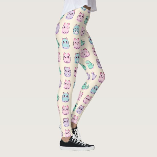 Kawaii Cute Cats Pastel Aesthetic Pattern Leggings (Right)