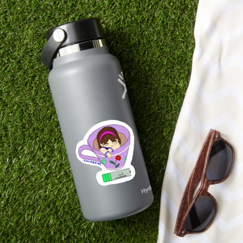 Kawaii Cute Charging Battery Coffee Cup Girl Sticker
