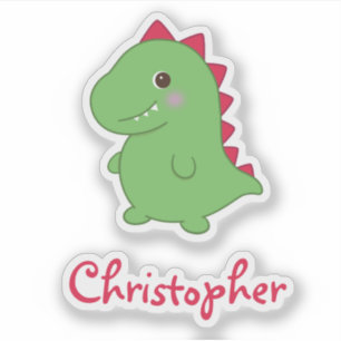 Kawaii Cute Chibi Green Dino T-Rex Name Sticker