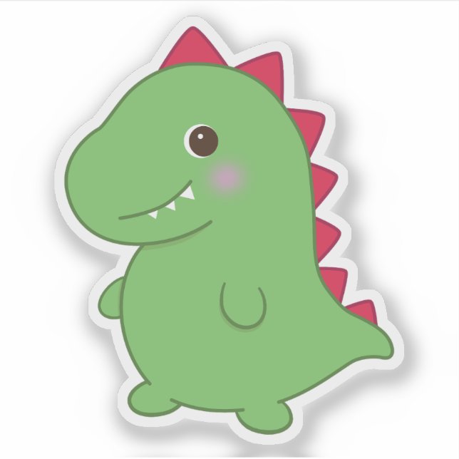 Kawaii Cute Chibi Green Dino T-Rex Sticker (Front)