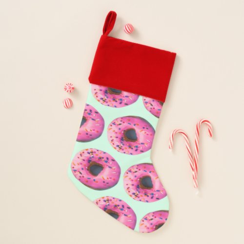 kawaii cute chic girly pattern mint and pink donut christmas stocking