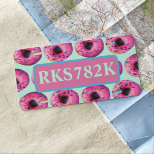 kawaii cute chic girly pattern mint and pink donut license plate