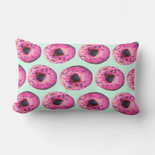 kawaii cute chic girly pattern mint and pink donut lumbar pillow