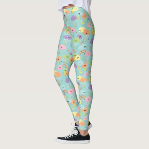 Kawaii Cute Cloud Sun Moon Gender Neutral Pattern Leggings