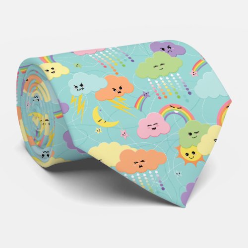 Kawaii Cute Cloud Sun Moon Gender Neutral Pattern Neck Tie