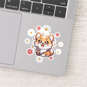 Kawaii Cute Corgi Boba Milk Tea Sticker