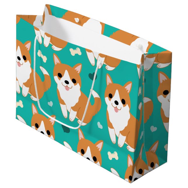 Kawaii Cute Corgi dog simple illustration pattern Large Gift Bag (Front Angled)