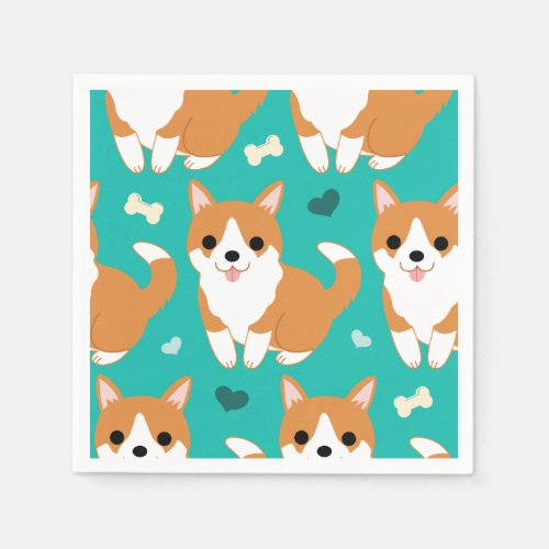 Kawaii Cute Corgi dog simple illustration pattern Paper Napkins