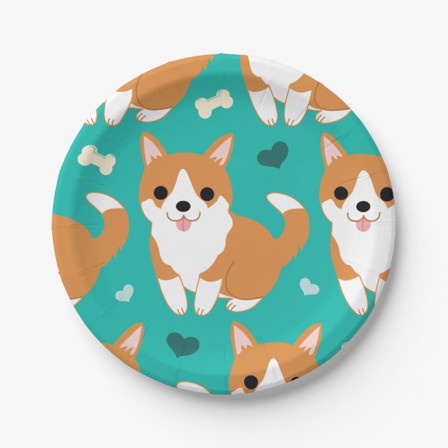 Kawaii Cute Corgi dog simple illustration pattern Paper Plates (Front)