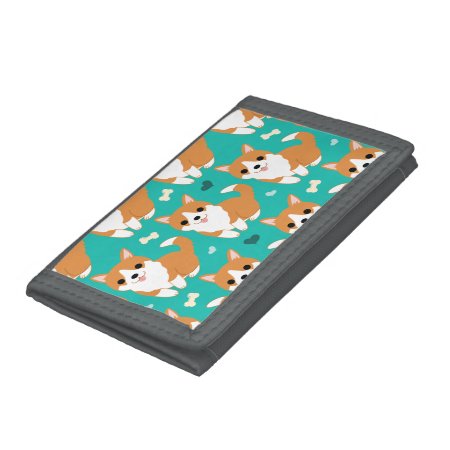 Kawaii Cute Corgi Dog Simple Illustration Pattern Trifold Wallet