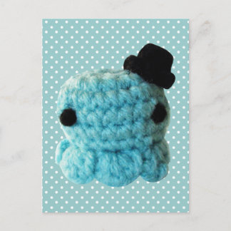Kawaii Cute Crochet Amigurumi Octopus Top Hat Blue Postcard