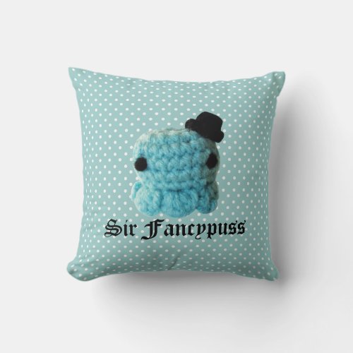 Kawaii Cute Crochet Amigurumi Octopus Top Hat Blue Throw Pillow