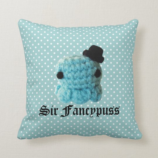 Kawaii Cute Crochet Amigurumi Octopus Top Hat Blue Throw Pillow