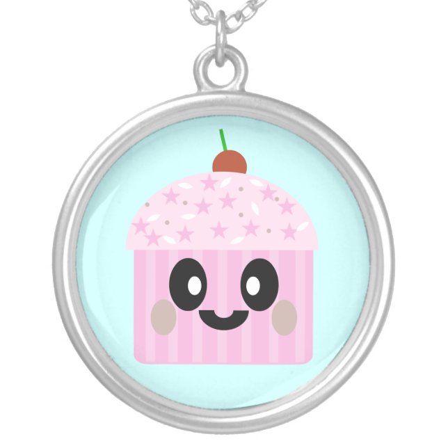 Kawaii Cute Cupcake Sterling Silver Necklace (Front)