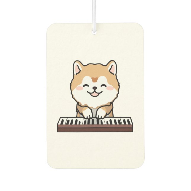 Kawaii Cute Dog Playing Piano Keyboard Air Freshener (Front)