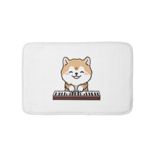 Kawaii Cute Dog Playing Piano Keyboard Bath Mat