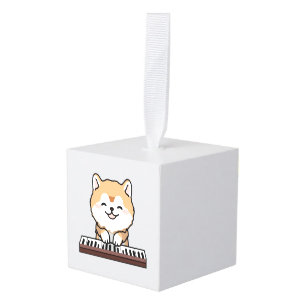 Kawaii Cute Dog Playing Piano Keyboard Cube Ornament