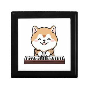 Kawaii Cute Dog Playing Piano Keyboard Gift Box
