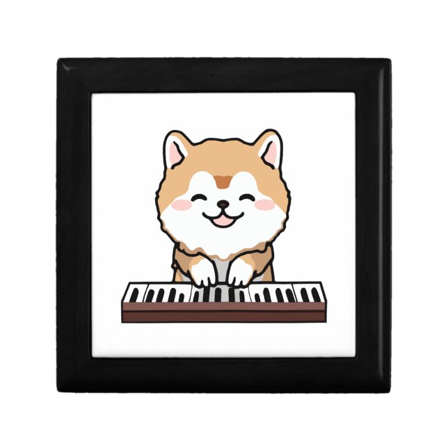 Kawaii Cute Dog Playing Piano Keyboard Gift Box (Front)